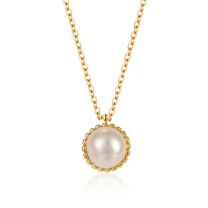 Élégant collier doré avec un pendentif en perle baroque ronde sur une chaîne fine