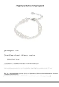 Detail of S925 sterling silver pearl bracelet with 16cm plus 3cm extension chain info