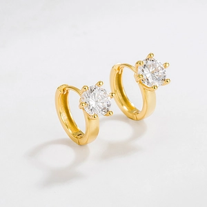 925 Sterling Silver Six Prong Zirconia Hoop Earrings For Women Minimalist 18K Gold Plated Round Cubic Zirconia Huggie Earrings Jewelry