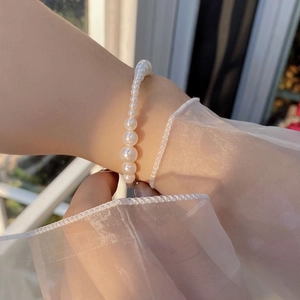 Elegant S925 sterling silver synthetic pearl bracelet with gradient beads for women
