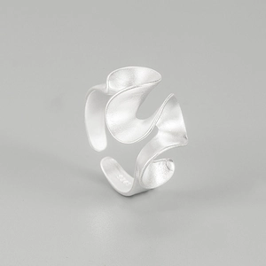 Minimalist S925 sterling silver matte wavy ring with adjustable opening for women