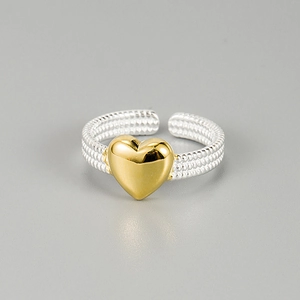925 Sterling Silver Heart Ring For Women Korean INS Style Two Tone Gold Silver Twisted Adjustable Open Ring Jewelry Gift