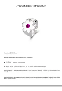Macro shot of 925 sterling silver flower ring with white enamel and pink zircon stone