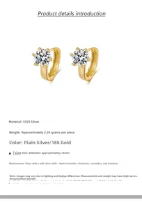 Detailed view of S925 sterling silver hoop earrings with six-prong zircon and 13mm size