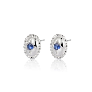 Minimalist S925 sterling silver star stud earrings with a deep blue sapphire gemstone