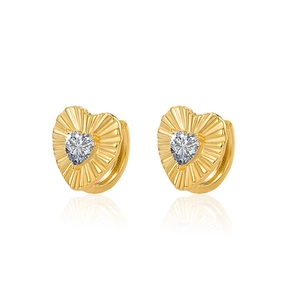 Orecchini in argento 925 dorato con design a cuore plissettato e zircone lucente