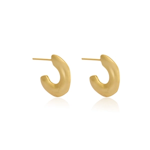 Elegant matte gold S925 sterling silver C-shaped stud earrings with lava texture design