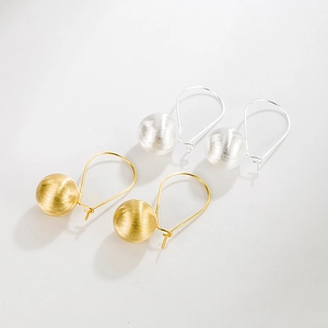 Minimalist S925 sterling silver ball drop earrings with brushed matte finish in gold and silver