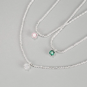 Collier en argent sterling S925 avec zircons ronds verts, roses et blancs épurés