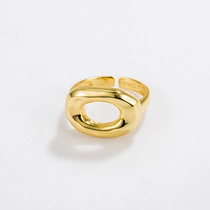 Bague Irrégulière Ajourée Géométrique en Argent Sterling 925 Vintage Français Ouverte Ajustable Plaqué Or Bijoux pour Femme