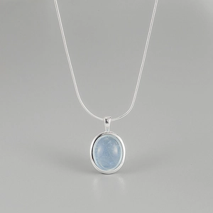 S925 Sterling Silver Natural Aquamarine Pendant Necklace Minimalist Light Luxury Oval Gemstone Clavicle Chain Jewelry For Women