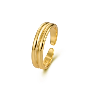 Bague double couche ajustable en argent sterling S925 avec finition plaquée or 14 carats