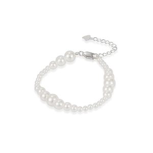Elegant S925 silver pearl bracelet with white gradient beads and heart charm