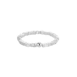 925 Sterling Silver irregular hammered nugget stretch ring with central polished bead