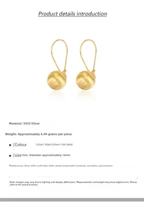 Detail view of S925 silver 18K gold ball earrings with fine brushed metal texture surface