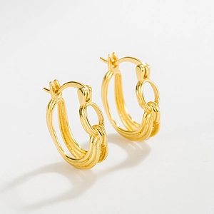 S925 Sterling Silver Geometric Hollow Double Line Hoop Earrings French Minimalist Light Luxury Fashion Earrings For Women