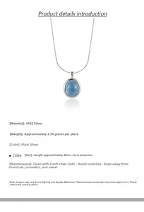 Detailed view of S925 sterling silver necklace with light blue aquamarine gemstone pendant