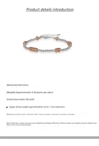 Detailed specs of S925 sterling silver beaded bracelet with silver and rose gold beads