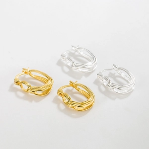 Minimalist double-layer S925 sterling silver hoop earrings in gold and silver finish
