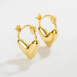 S925 Sterling Silver Heart Hoop Earrings Women 18K Gold Plated Minimalist Chic Polished Heart Dangle Jewelry Gift