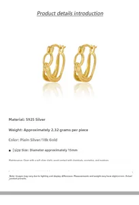 Macro view of S925 sterling silver double layer hoop earrings with 18k gold plating