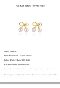 Vue détaillée des boucles d'oreilles nœud 1,38g avec perles d'eau douce et dimensions