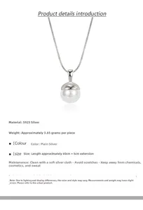 Detail view of S925 silver pearl necklace showing 3.65g weight and 40cm adjustable chain