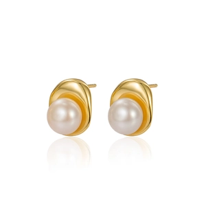 Boucles d'oreilles perles d'eau douce baroques avec finition dorée irrégulière
