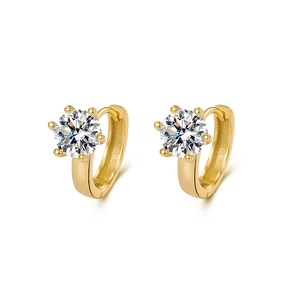 Minimalist S925 sterling silver hoop earrings with six-claw round zircon stone
