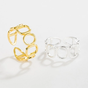 Bague ouverte géométrique minimaliste en argent sterling S925 coloris or et argent