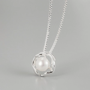 925 Sterling Silver Freshwater Pearl Pendant Necklace Irregular Mobius Loop Geometric Minimalist Dainty Jewelry For Women