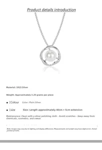Detail of S925 sterling silver necklace with freshwater pearl pendant and specifications