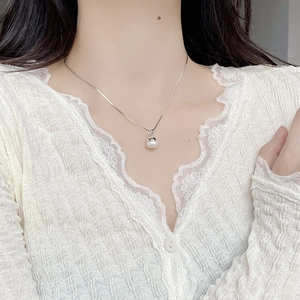 Baroque natural pearl pendant necklace with S925 sterling silver snake chain for women