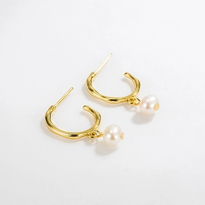 Orecchini a Cerchio a C in Argento Sterling 925 Vintage Francese Con Perla d'Acqua Dolce per Donna Gioielli Eleganti Minimalisti