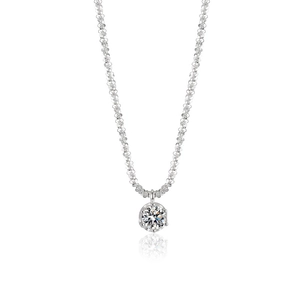Collier Pendentif en Zirconia Argent Sterling 925 Minimaliste pour Femme Chaîne de Clavicule avec Pierre Scintillante Coupe Ronde