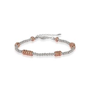 Minimalist 925 sterling silver beaded bracelet with rose gold accents and lobster clasp