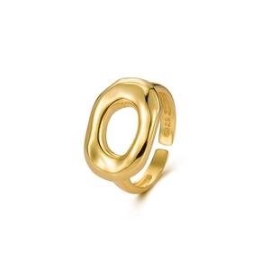 Bague irrégulière évidée en argent sterling S925, finition dorée et anneau ajustable
