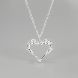 S925 Sterling Silver Angel Wings Heart Pendant Necklace For Women Vintage Street Style Hollow Heart Guardian Angel Jewelry Gift