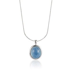 Minimalist S925 sterling silver necklace with natural round blue aquamarine pendant