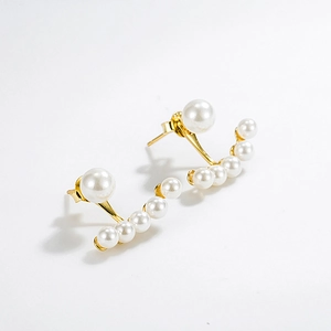 Elegant Artificial Pearl Ear Jacket Earrings With 925 Sterling Silver Earring Post French Retro Curved Row Minimalist Jewelry For Women