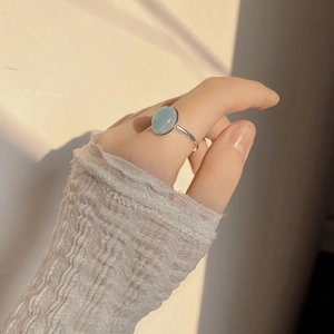 925 Sterling Silver Oval Aquamarine Crystal Ring Minimalist Korean INS Style Open Adjustable Finger Ring For Women Jewelry Gift