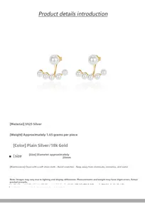 Detailed view of S925 silver shell pearl earrings with dimensions and specifications
