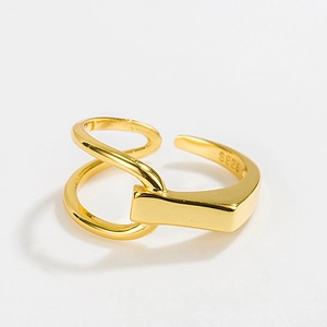 925 Sterlingsilber Geometrisch Asymmetrisch Offener Ring Minimalistisch Verstellbar Doppellinie Fingerring Damen Trendy Schmuck