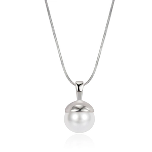 Minimalist S925 sterling silver necklace featuring a large baroque pearl pendant on white background