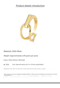 Detailansicht des verstellbaren S925-Silberrings mit 18k Goldbeschichtung und Balken