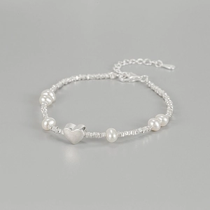 Bracelet Künstliche Perle En Argent Sterling 925 Femmes Pendentif Coeur Design De Niche Minimaliste Künstliche Perles Irrégulières Bijoux Élégants