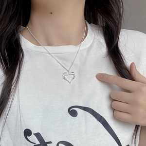 S925 sterling silver necklace featuring a gothic hollow heart and skeleton wing pendant