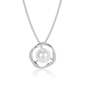 Minimalist S925 sterling silver necklace with natural freshwater pearl on white background
