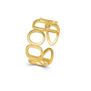 Bague géométrique dorée évidée avec design ajustable ouvert et finition polie chic