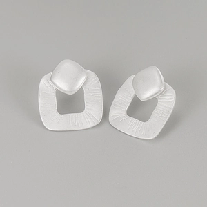 925 Sterling Silver Minimalist Geometric Square Stud Earrings Sandblasted Matte Texture Fashion Jewelry For Women